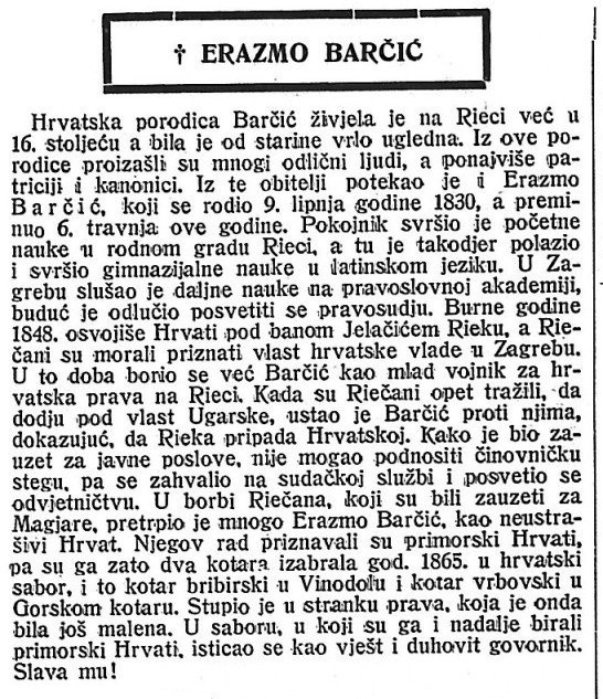 Erazmo Barčić, in memoriam