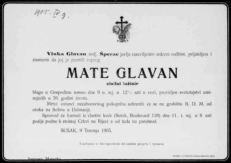 MAte Glavan, osmrtnica