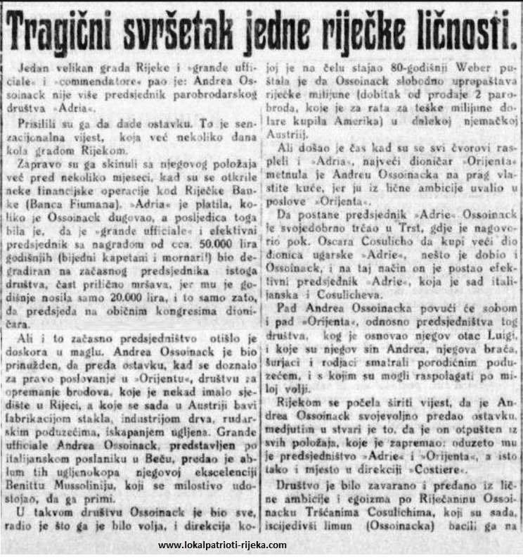 Članak izašao u Novom listu 25.12.1926.