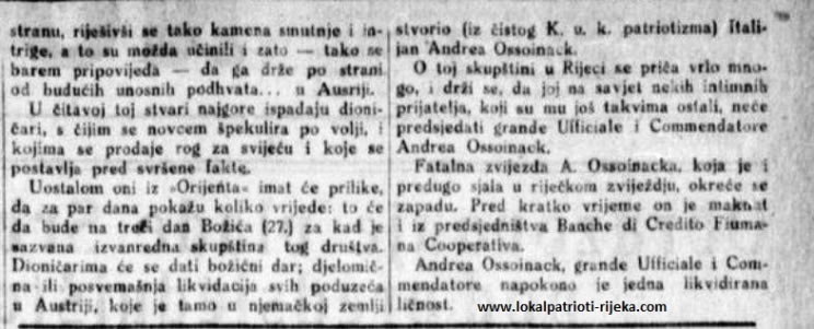 Članak izašao u Novom listu 25.12.1926.